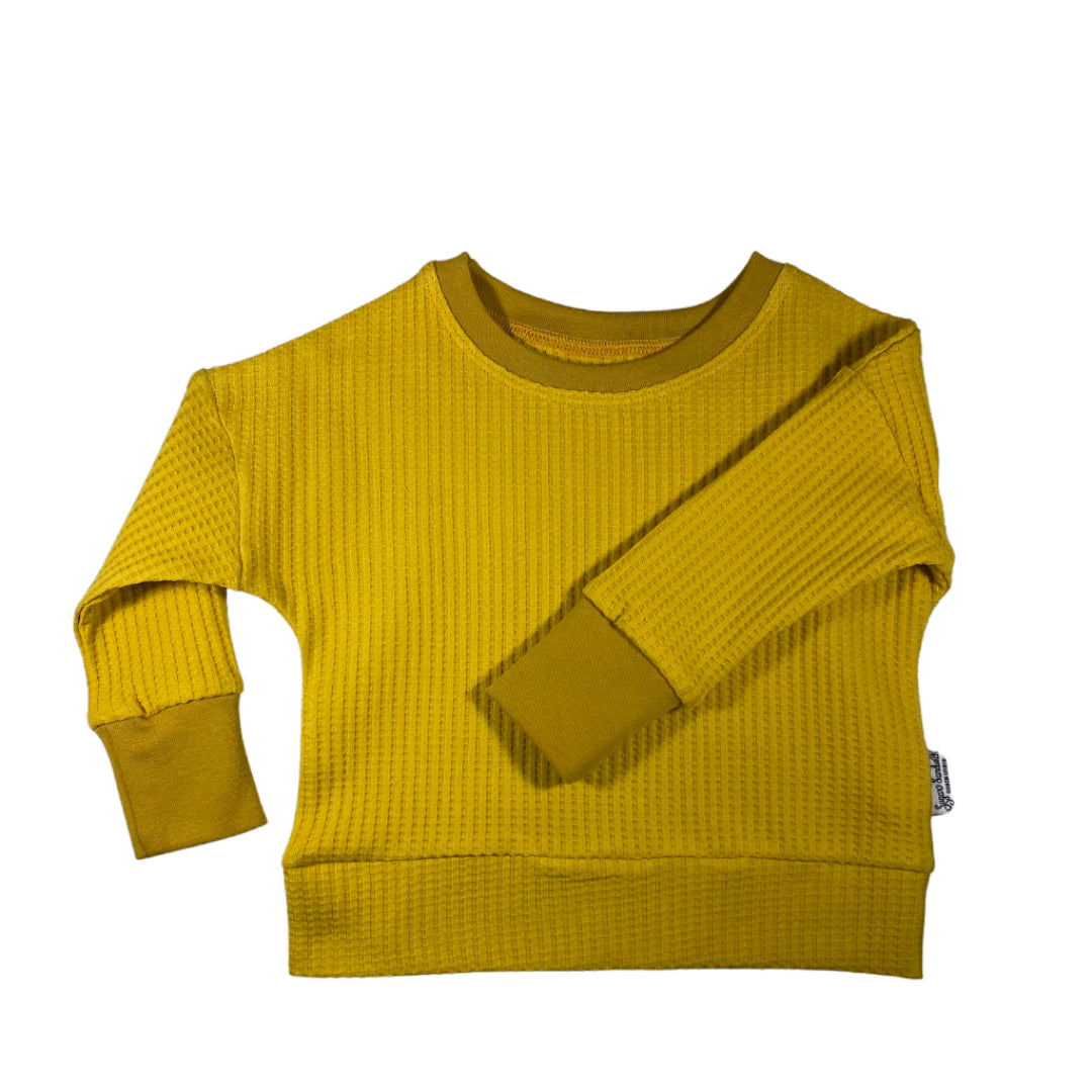 Chemise de détente Dolman en tricot gaufré jaune moutarde