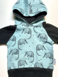 Armadillo Teal Black Gender Neutral Organic Cotton Grow Along Babywear® Hoodie Sweater - Sugar Sandwich Design