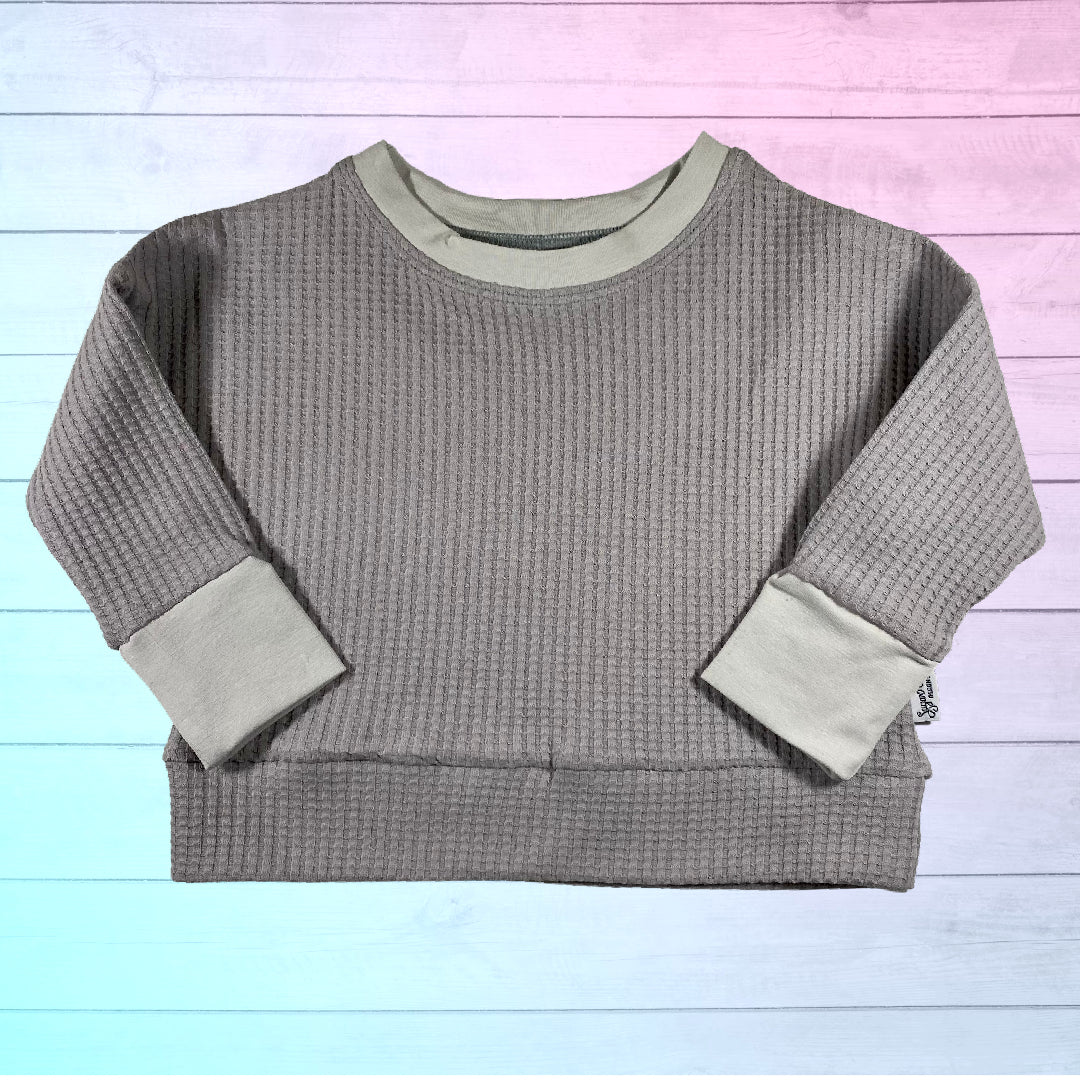 Grey Neutral Waffle Knit Dolman Lounge Shirt