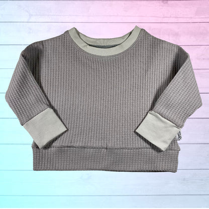 Grey Neutral Waffle Knit Dolman Lounge Shirt