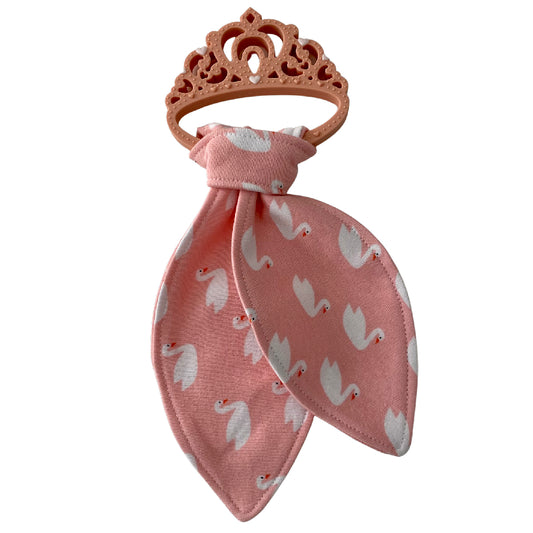 Pink Princess Swan Silicone Teether Toy with Food-safe Pendant