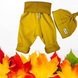Mustard Yellow Waffle Knit Grow Along® Infant Lounge Pants with Top Knot Hat