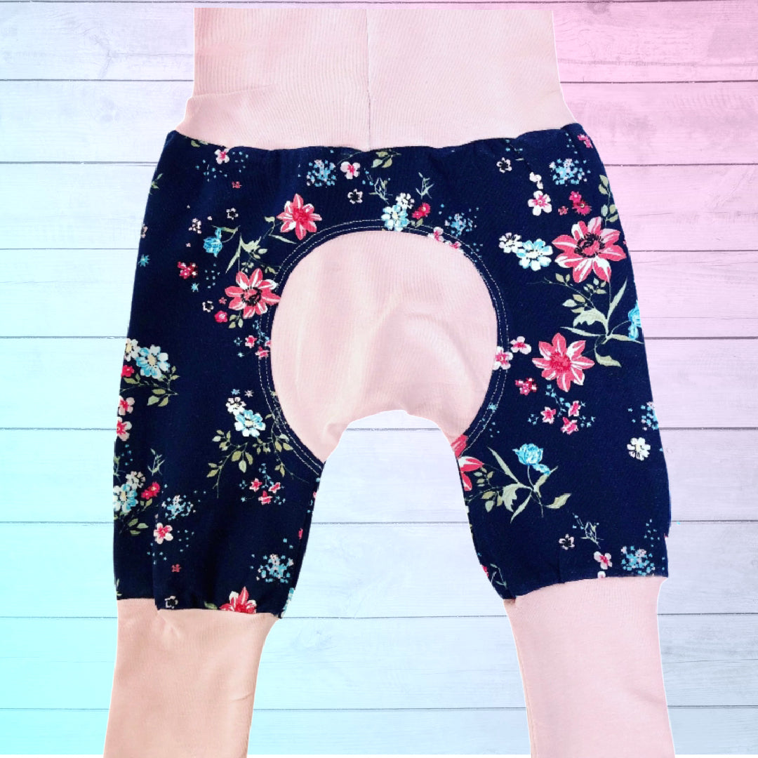 Navy Pink Floral Print Organic Cotton Grow Along® Pants 3-12 month size