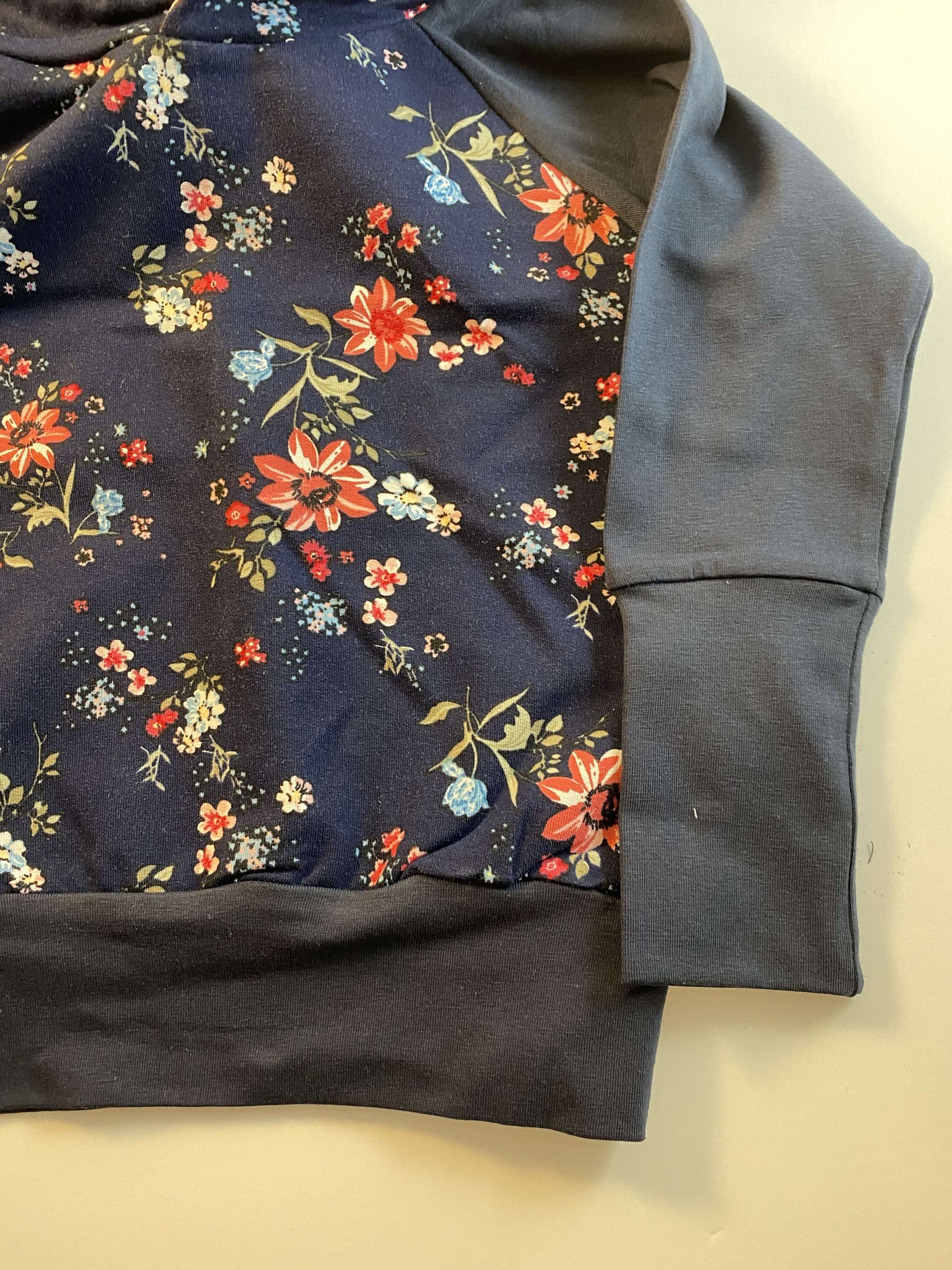 Navy with Pink Floral Organic Cotton Grow Along® Hooded Sweater Hoodie - Sugar Sandwich Design