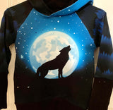 BIG KID SIZES Blue WOLF MOON Sweater Grow Along®Organic Cotton French Terry - Sugar Sandwich Design