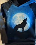 BIG KID SIZES Blue WOLF MOON Sweater Grow Along®Organic Cotton French Terry - Sugar Sandwich Design