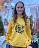 Sunflower Graphic Honeybee Design on Mustard Yellow Hooded T-shirt