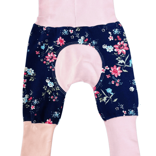 Navy Pink Floral Print Organic Cotton Grow Along® Pants 3-12 month size