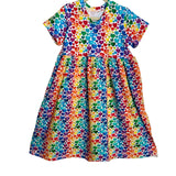 Rainbow Hearts Short Sleeve Play Gathered Dress Stretch Knit