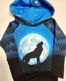 BIG KID SIZES Blue WOLF MOON Sweater Grow Along®Organic Cotton French Terry - Sugar Sandwich Design