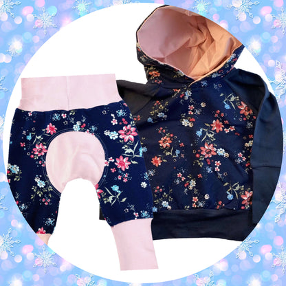 Navy with Pink Floral Organic Cotton Grow Along® Hooded Sweater Hoodie