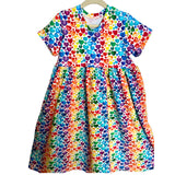 Rainbow Hearts Short Sleeve Play Gathered Dress Stretch Knit