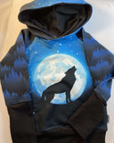 BIG KID SIZES Blue WOLF MOON Sweater Grow Along®Organic Cotton French Terry - Sugar Sandwich Design