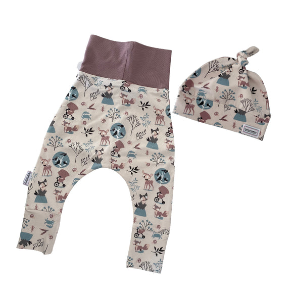 Little Pink Riding Hood Print Harem Grow Along® Pants & Top Knot Hat Organic Cotton