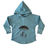 Mushroom Graphic Design on Teal Hooded T-shirt