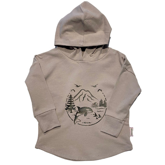 Conception graphique de baleine sur T-shirt à capuche gris