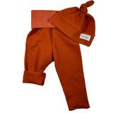 Paprika Waffle Knit Lounge Pants with Top Knot Hat